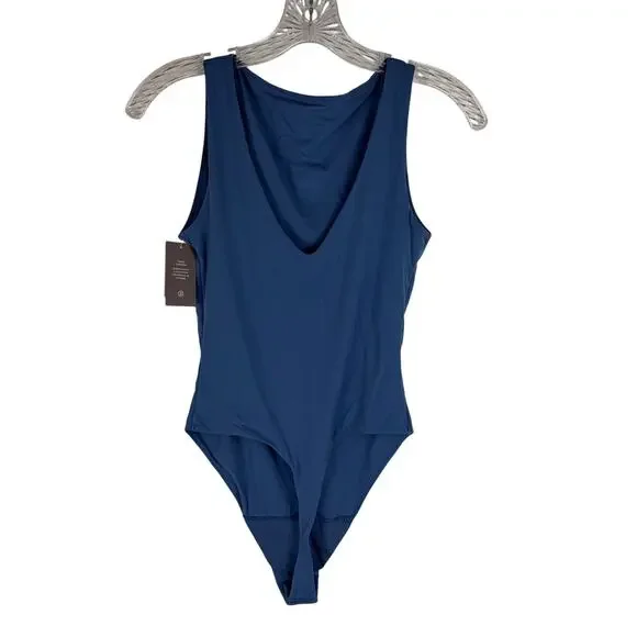 Auden Bodysuit Size Large Low Back High Neck Blue NWT - Picture 2 of 6